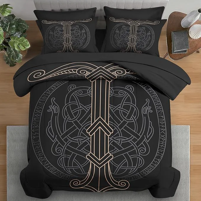 Flexible Comforter Set Queen Size Tree Viking Norse 7 Pcs Bedding for Kids and Adults Dragon Medieval Gothic Bed Sheet Sets with Fitted Sheet 2 Pillowcases amp 2 Shams for Bedroom Bed Decor Refined