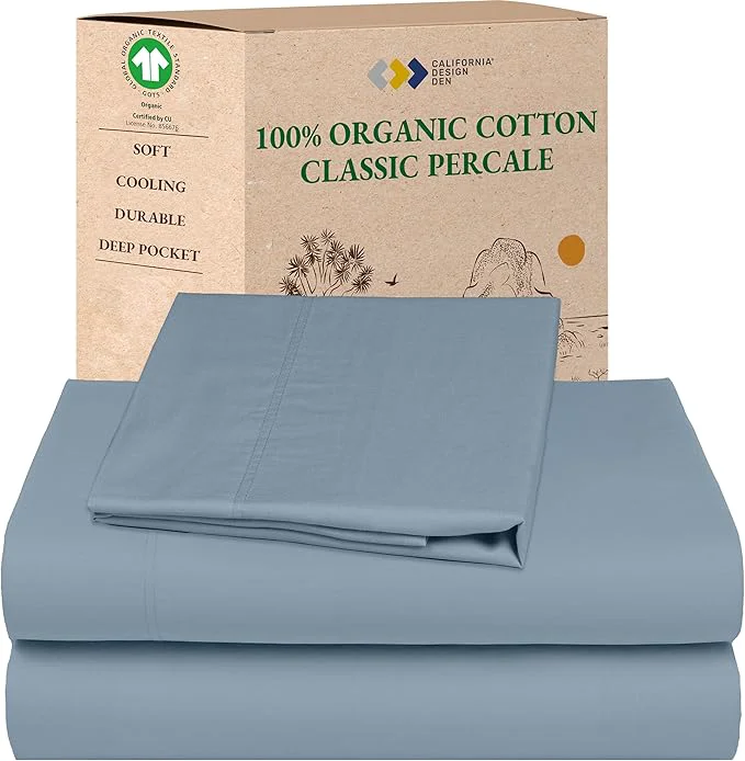 Fashionable California Design Den Twin XL Bed Sheets Set – Soft Organic Sheets with Deep Pockets Crisp Percale Breathable and Durable Bedding Set – Blue Hydrangea User-Friendly