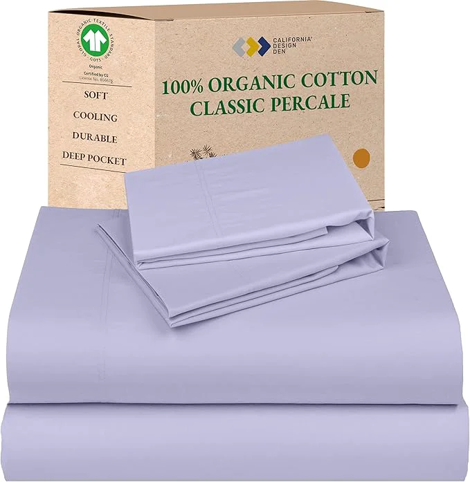 Elegant California Design Den Queen Size Bed Sheets – Soft Percale Cotton Sheets with Deep Pockets Crisp Percale Breathable and Durable Bedding Set – Lavender Mist Comfortable