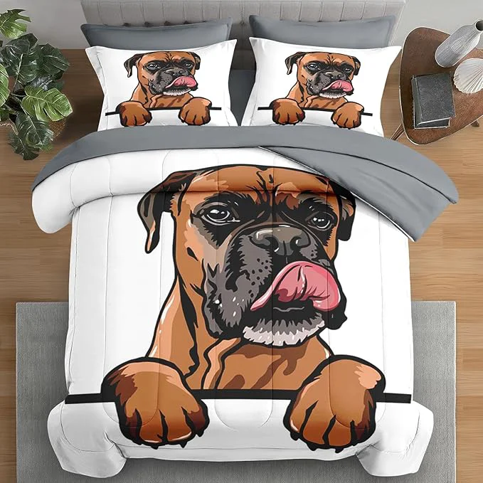 Effective Comforter Set Full Size Dog Funny Family 7 Pcs Bedding for Kids and Adults Animal Cute Boxer Bed Sheet Sets with Fitted Sheet 2 Pillowcases amp 2 Shams for Bedroom Bed Decor Minimalist