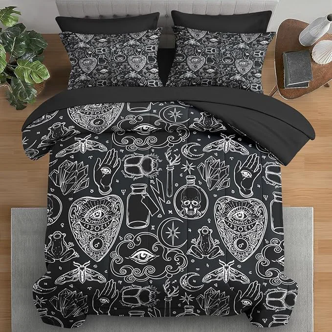 Refined Comforter Set Queen Size Medieval Retro Halloween 7 Pcs Bedding for Kids and Adults Gothic Vintage Bed Sheet Sets with Fitted Sheet 2 Pillowcases amp 2 Shams for Bedroom Bed Decor Traditional