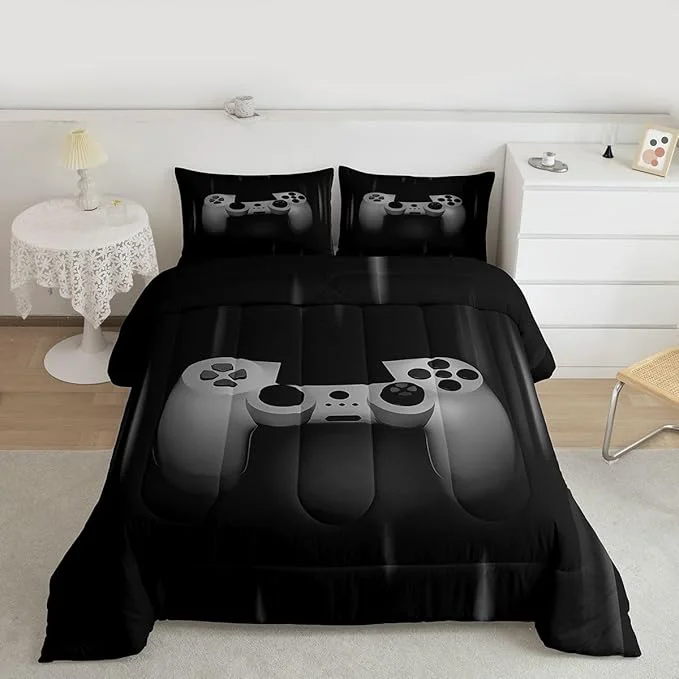 Advanced Feelyou Boys Gamer Comforter Set Full Size Bedding Set for Kids Gaming Comforter Gray Black Video Games Gamepad Room Decor for Teens Child Super Soft Geometric Duvet Quilted Son Grandson Gift Superior