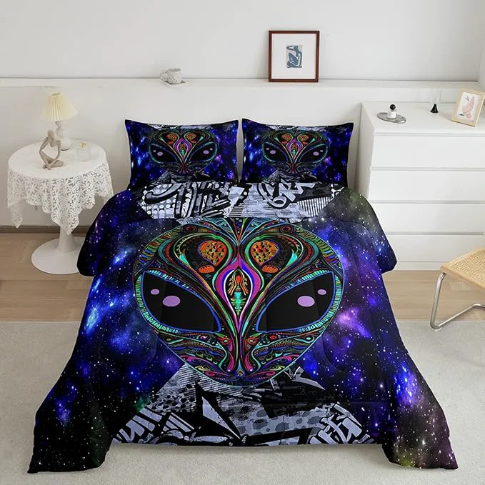 Proven Feelyou Alien Printed Comforter Kids Galaxy Outer Space Themed Bedding Set Boys Girls Trippy Alien Hippie Skull Decor Comforter Set Colorful Tie Dye Quilted Duvet Bedroom Bed Set Twin Size… Comfortable