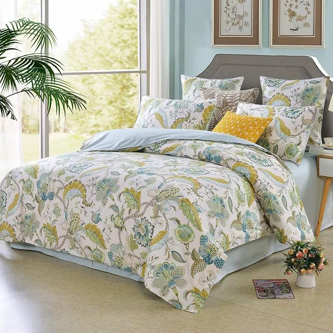 High-End mixinni Boho-Chic King Size Duvet Cover Paisley Light Blue and Light Green Long Staple Cotton Bedding Set 1 Duvet Cover 2 Pillowcases for Him and Her Easy Care Soft and Durable- 3pcs King Size Versatile