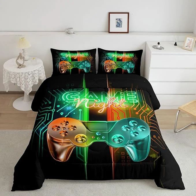 Reliable Feelyou Gamer Comforter Kids Gaming Video Game Comforter Set for Boys Teens Noverlty Modern Gamepad Bedding Set Breathable Gamer Console Bedding Duvet Set Bright Orange Green Room Decor Queen Size Relaxed
