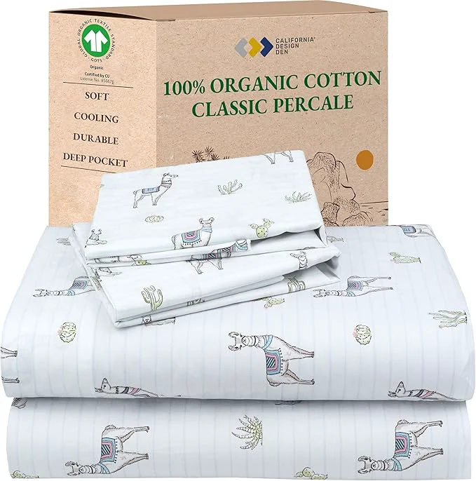 Environmentally Friendly California Design Den Printed Sheets King Size Set – Organic Cotton Soft and Crisp Percale Durable Deep Pocket King Sheets amp Pillowcase Set – Llama Easy-to-Use