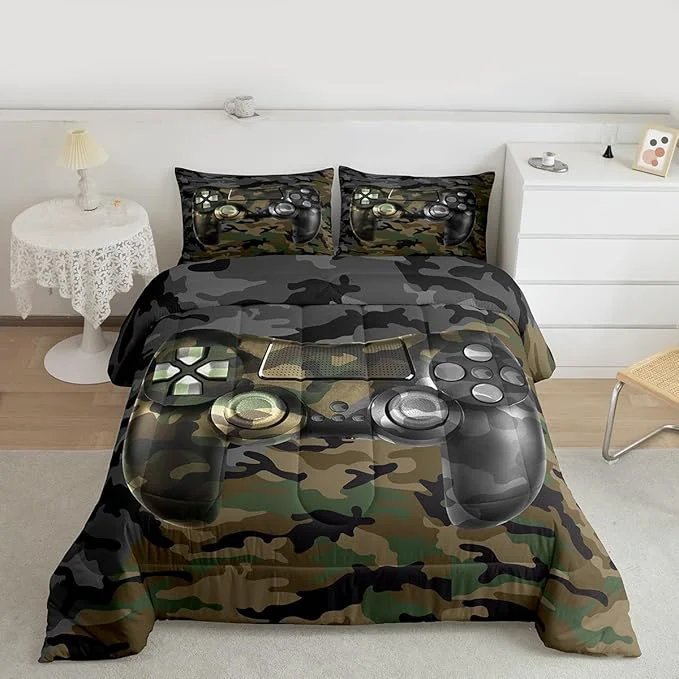 Traditional Feelyou Kids Gamer Comforter Set Camouflage Gaming Bedding Set for Boys Teens Bedroom Green Black Camo Video Game Decor Comforter Gamer Console Quilt Set Twin Size Duvet Quilted 2Pcs Easy-to-Use