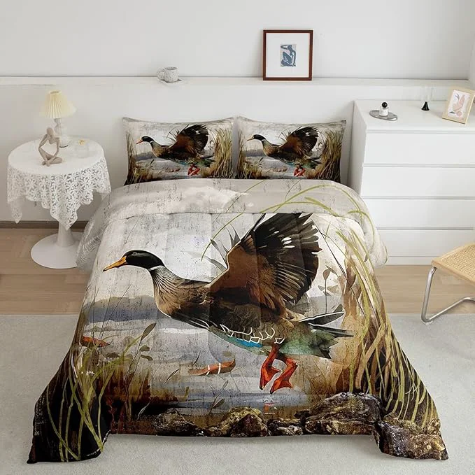 Outstanding Feelyou Mallard Duck Bedding Set Boys Girls Wild Duck Hunting Comforter Set for Kids Women Men Soft Lodge Cabin Farmhouse Comforter Quilt Room Decor Toddler Size Duvet Set Boys Original
