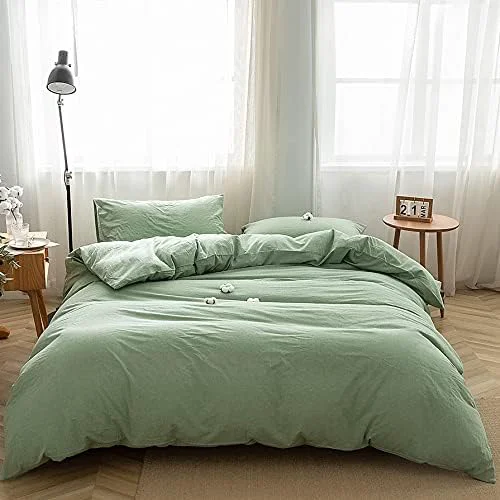 Artisan FACE TWO FACE Bedding Duvet Cover Set Washed Cotton Duvet Cover Linen Like Textured Breathable Durable Soft Comfy California King Green Official