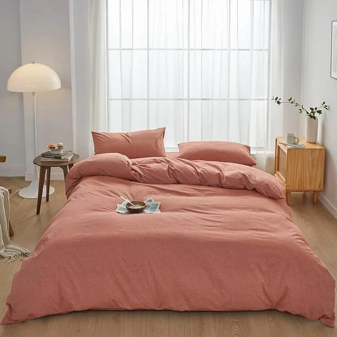 Elegant FACE TWO FACE Bedding Duvet Cover Set Washed Cotton Duvet Cover Linen Like Textured Breathable Durable Soft Comfy Full Caramel Sophisticated