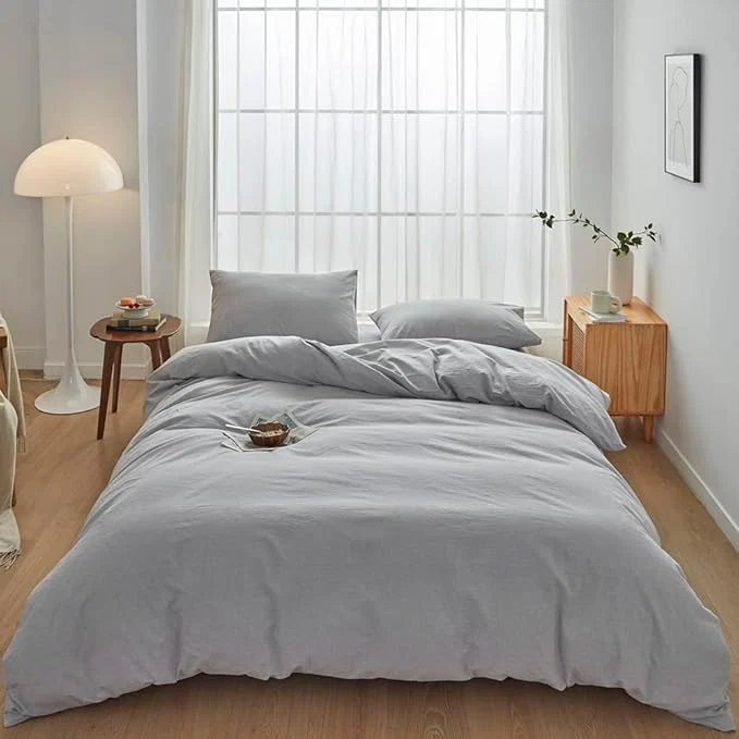 First-Class FACE TWO FACE Bedding Duvet Cover Set Washed Cotton Duvet Cover Linen Like Textured Breathable Durable Soft Comfy California King Lavender Grey Expertly Made