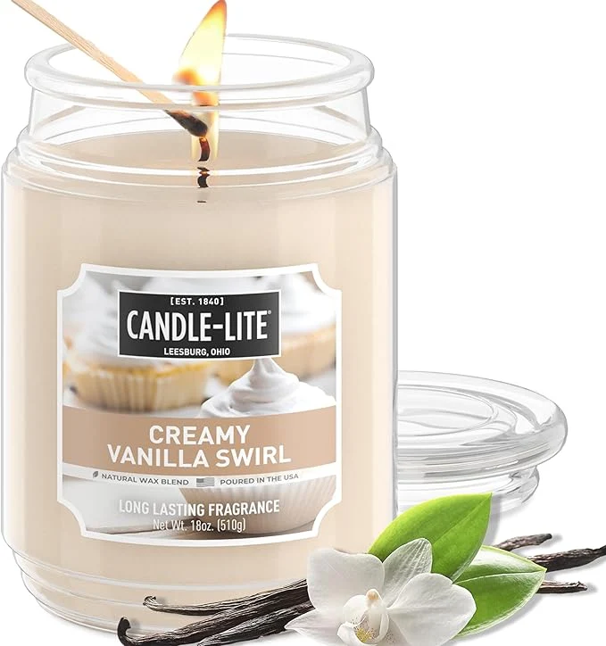 Reliable Candle-lite Fall Scented Candles Creamy Vanilla Swirl 18 oz Jar Proudly Solid