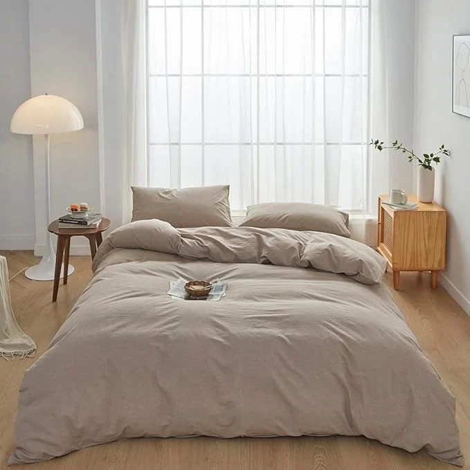Sophisticated FACE TWO FACE Bedding Duvet Cover Set Washed Cotton Duvet Cover Linen Like Textured Breathable Durable Soft Comfy Twin Khaki Unique