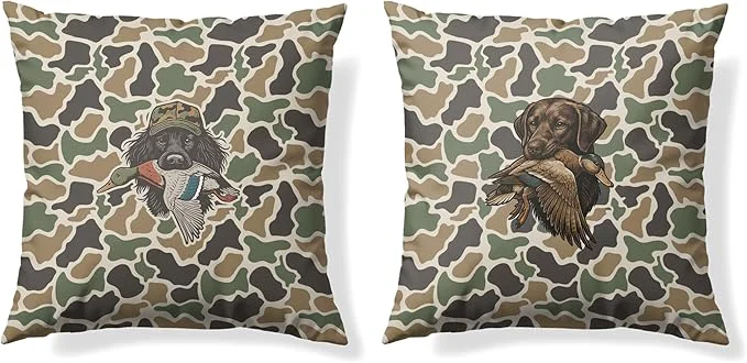 Clean Vintage Camo Labrador Retriever Mallard Duck Throw Pillow Covers 18×18 Set of 2 Dog Hunting Pillowcase Camouflage Farm Animal Decorative Pillow Covers Camouflage Wild Animal Decor Reliable