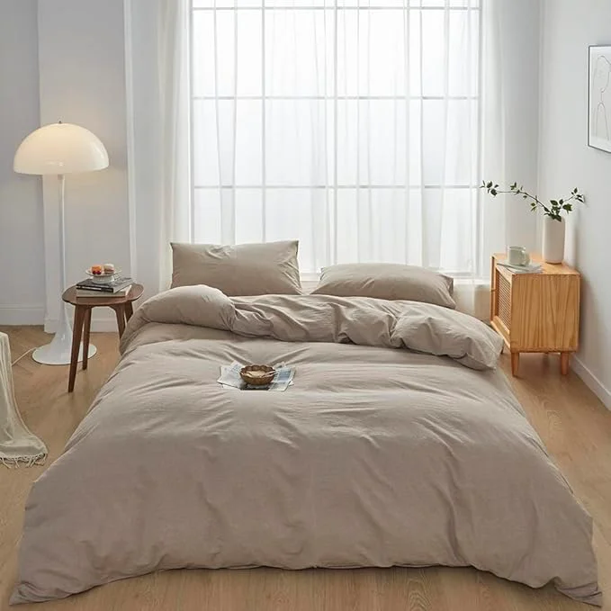 Pure FACE TWO FACE Bedding Duvet Cover Set Washed Cotton Duvet Cover Linen Like Textured Breathable Durable Soft Comfy Queen Khaki Proven