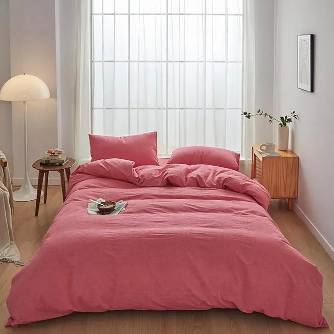 Elite FACE TWO FACE Bedding Duvet Cover Set Washed Cotton Duvet Cover Linen Like Textured Breathable Durable Soft Comfy Twin Red Fine Crafted