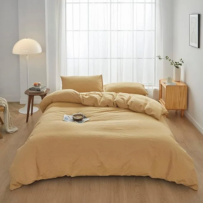Green FACE TWO FACE Bedding Duvet Cover Set Washed Cotton Duvet Cover Linen Like Textured Breathable Durable Soft Comfy Twin Ginger Carefully Designed