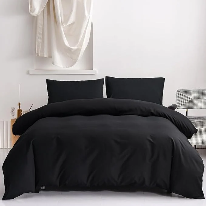 Pure CLOTHKNOW Black Full Size Comforter Set All Black Bedding Comforter Sets Boys Men Comforter Soft All Season Bedding with 2 x Pillow Cases Contemporary