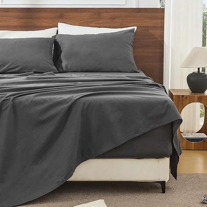 Relaxed Bedlifes French Linen Sheets Queen Size 18-24 Extra Deep Pocket 4-Piece Set Breathable amp Moisture-Wicking Soft amp Durable Sheets for Thick Mattresses Dark Grey Next-Generation