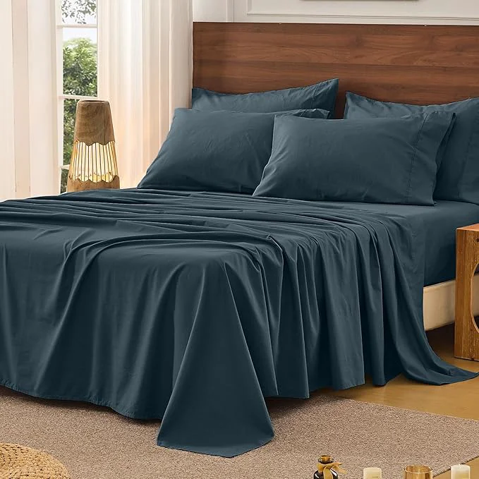 Clean Bedlifes French Pure Linen Sheets King Size Breathable and Cooling Flax Sheet Set Soft Durable and Moisture Wicking 16 Inch Deep Pocket-4 Piece King Cool Gray Reusable