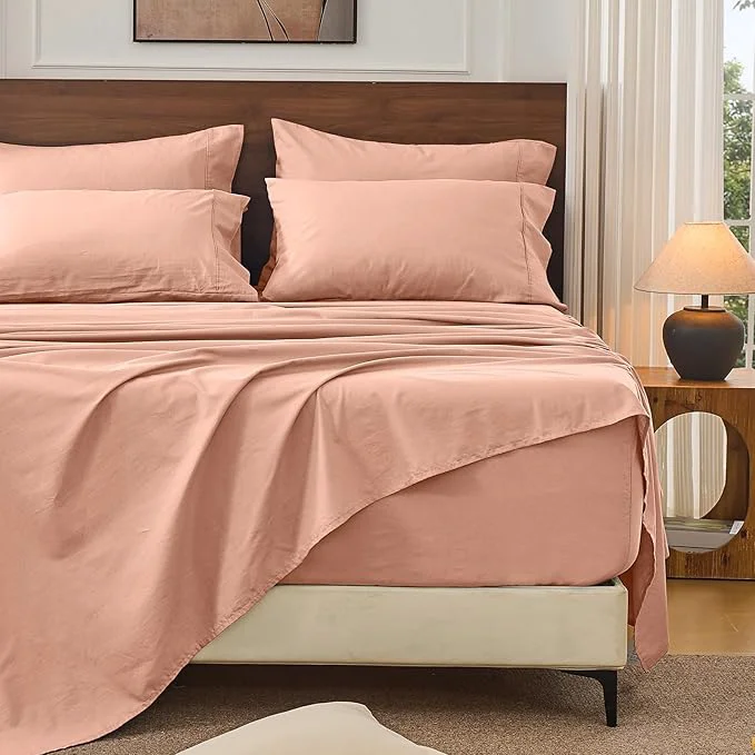 Sophisticated Bedlifes French Linen Sheets California King Size 18-24 quot Extra Deep Pocket 4-Piece Set Breathable amp Moisture-Wicking Soft amp Durable Sheets for Thick Mattresses Blush Pink Stylish