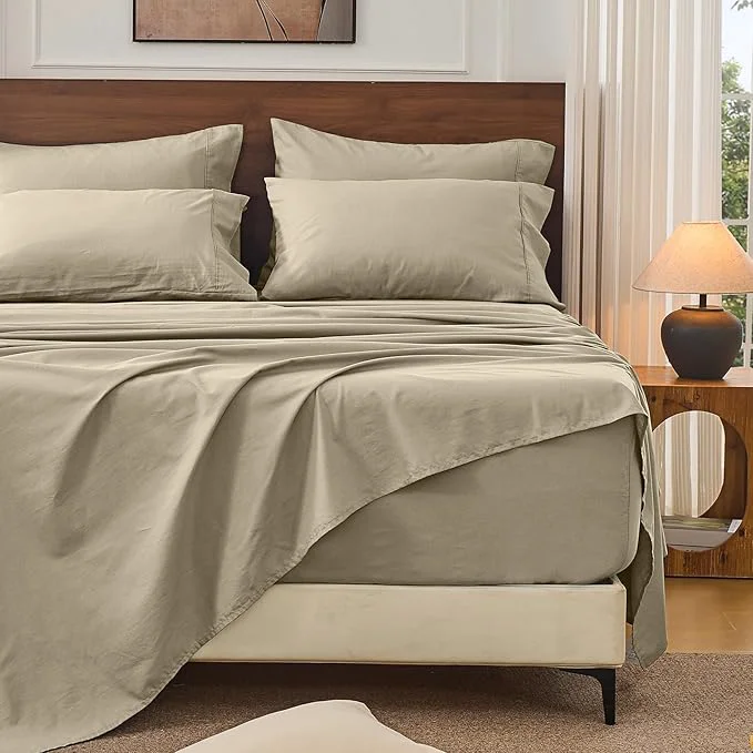 Fine Crafted Bedlifes French Linen Sheets California King Size 18-24 quot Extra Deep Pocket 4-Piece Set Breathable amp Moisture-Wicking Soft amp Durable Sheets for Thick Mattresses Taupe Elegant