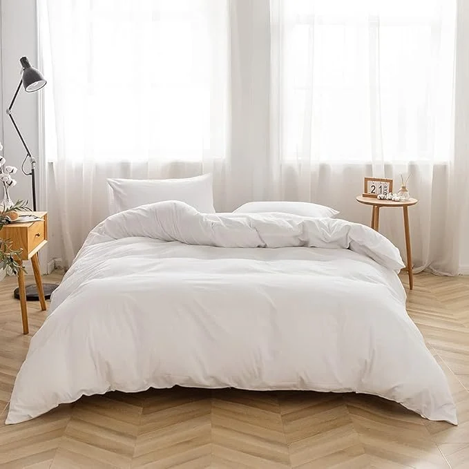 Refined FACE TWO FACE Bedding Duvet Cover Set Washed Cotton Duvet Cover Linen Like Textured Breathable Durable Soft Comfy Twin White Exclusive