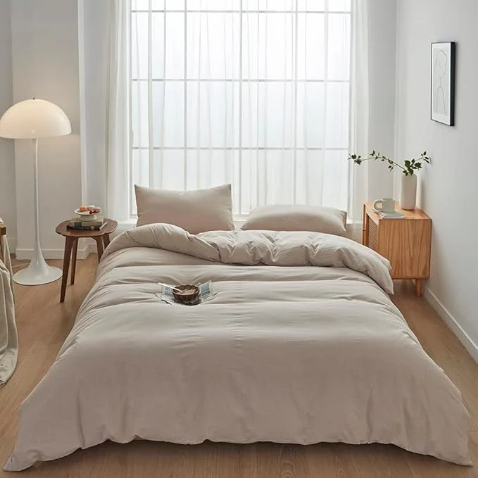 Top-Quality FACE TWO FACE Bedding Duvet Cover Set Washed Cotton Duvet Cover Linen Like Textured Breathable Durable Soft Comfy King Tannish Linen Grey Long-Lasting