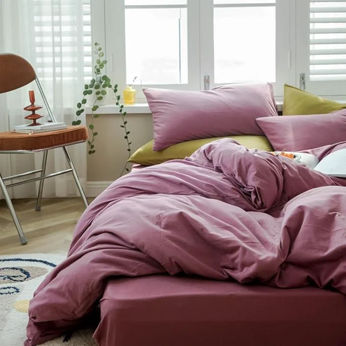 Original Purple Bedding Duvet Cover King 3 Pieces Pale Mauve Duvet Cover Boho Solid Bedding Set Luxury Soft Jersey Knit Cotton Comforter Cover with 2 Pillowcases Breathable Comfy Mauve Color Bedding Set Next-Generation