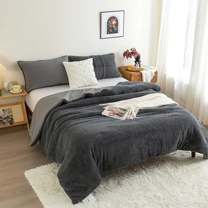 Secure COTTEBED Warm Full Queen Comforter Set Reversible Sherpa Comforter and Pillow Shams Soft Cozy Fluffy Washed Cotton Lightweight Bedding Down Comforter Queen Set Size for Bedroom Winter Christmas Brown Innovative
