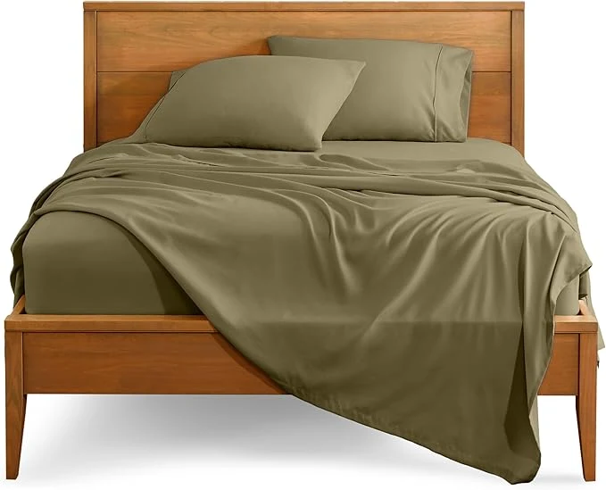 Trusted Bare Home Split Head Flex King Sheet Set – 1800 Ultra-Soft Microfiber Bed Sheets – Double Brushed – Deep Pockets – Easy Fit – 4 Piece Set – Bedding Sheets amp Pillowcases Olive Detailed