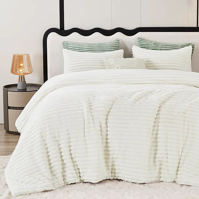Effective CozyLux Fluffy Full Size Comforter Sets – Super Soft Faux Fur Cream White Comforter Full Size Winter Warm Fleece Bedding Set 3 Pieces Plush Fuzzy Bed Set 1 Shaggy Comforter 2 Pillowcases Premium