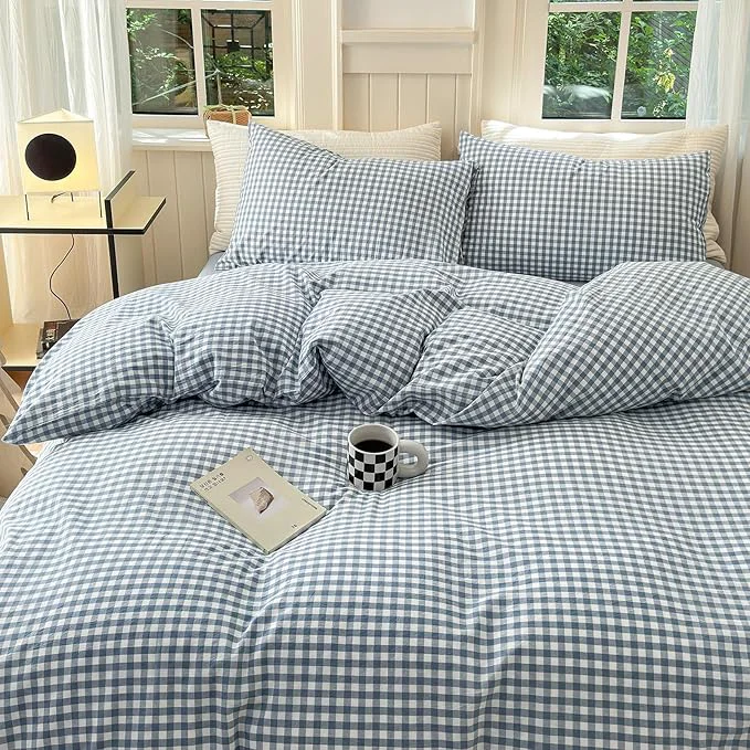 Superior LifeTB Blue Gingham Duvet Cover Full Size Washed Cotton Blue Grid Comforter Cover 3 Pieces Plaid Duvet Cover with Zipper Closure Luxury Soft Gingham Plaid Bedding Cover Full with 2 Pillowcases Original