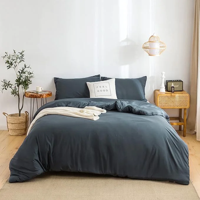 Smart COTTEBED Washed Polycotton Microfiber King Size Comforter Set Lightweight Ultra-Soft Comfy Cozy Bedding Blanket Comforter with 2 Pillow Shams for All Season Use – Dark Dusty Blue Grey King Cal King Fashionable