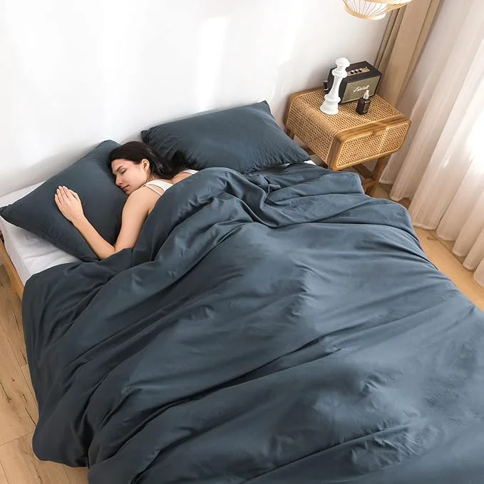 Enhanced COTTEBED Silky Soft Queen Size Comforter Sets 3 Pieces Blanket Down Comforter with Pillowshams Lightweight All Season Washed Polycotton Microfiber for Full Queen Sized Bed Dark Dusty Blue Grey Smart