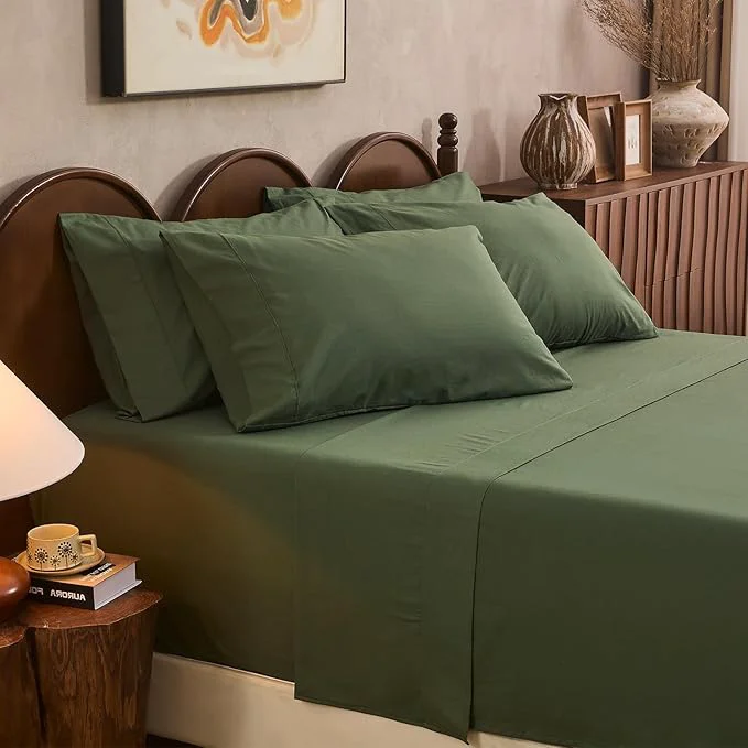 Versatile Linen Sheet Set Cal King Size Extra Deep Pocket Fits 18-24 Inch Mattress Breathable amp Soft Smooth 6-Piece Set for Thick Mattresses Hotel Luxury Bedding（Cal King Forest Green） Original