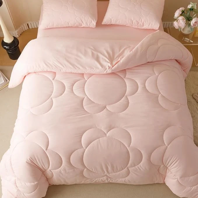 Easy-to-Use CLOTHKNOW Pink Queen Comforter Set 3Pcs Daisy Puff Bedding Comforter Sets Soft Floral Queen Comforter Pink Comforter with 2 x Pillow Cases Carefully Designed