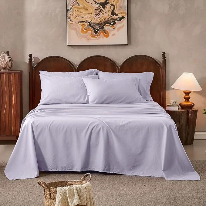 Trendy Linen Sheets Queen Size Breathable amp Durable 4-Piece Bed Flax Sheet Set Soft All-Season Bedding for Hot Sleepers 16 quot Deep Pocket Oeko-TEX （Queen Light Purple） Quality