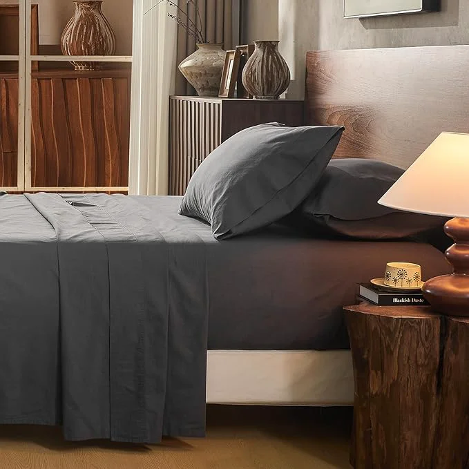 Proven Linen Sheet Set Cal King Size Extra Deep Pocket Fits 18-24 Inch Mattress Breathable amp Soft Smooth 4-Piece Set for Thick Mattresses Hotel Luxury Bedding（Cal King Dark Grey） Exclusive