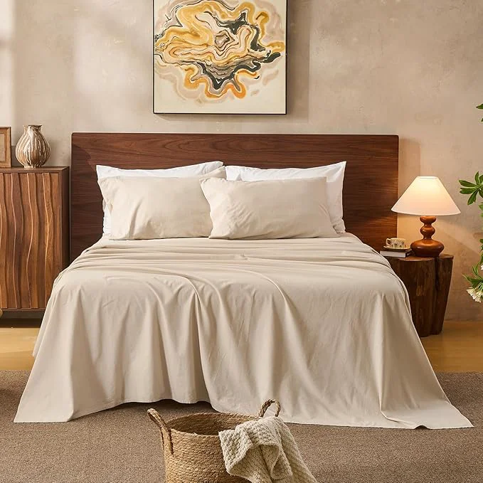 Exceptional Linen Sheets California King Size Breathable amp Durable 4-Piece Bed Flax Sheet Set Soft All-Season Bedding for Hot Sleepers 16 quot Deep Pocket Oeko-TEX （Cal King Linen） Contemporary