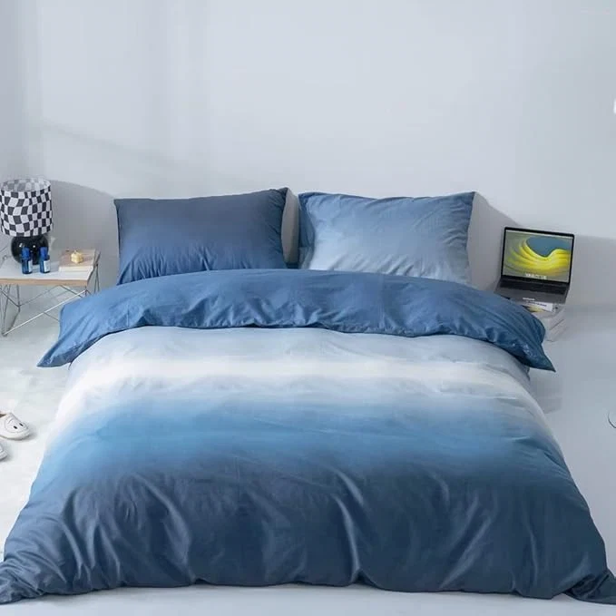 Casual CLOTHKNOW Blue and White Queen Comforter Set Blue Gradient Bedding Comforter Sets Soft Ocean Blue Queen Comforter with 2 x Pillowcases Durable