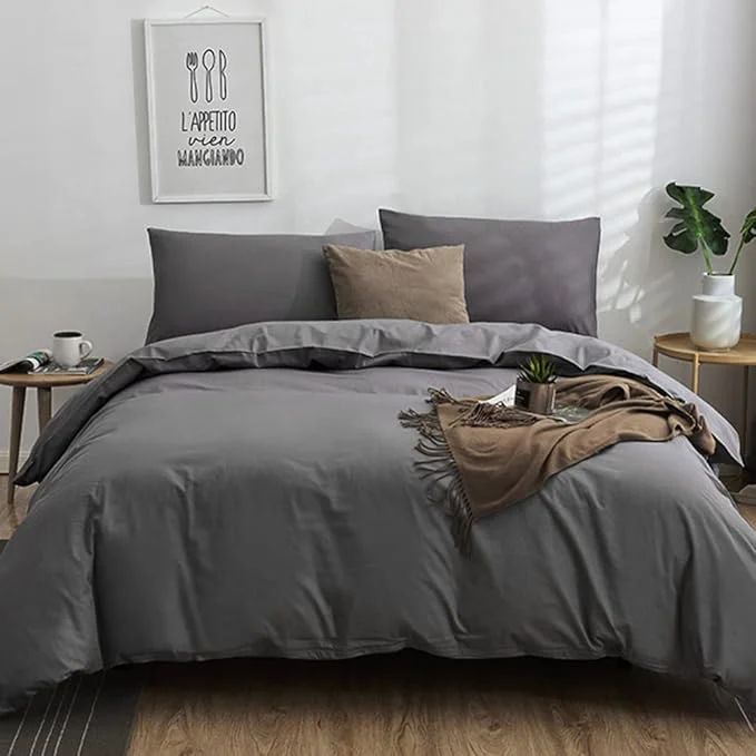 Classic CLOTHKNOW Dark Grey Queen Comforter Set Gray Bedding Comforter Sets Soft Boys Men Comforter Charcoal Comforter Queen with 2 x Pillow Cases Organic