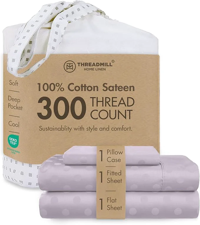 Effective Threadmill Cotton Twin Sheet Set Cotton Sheets for Twin Size Bed Damask Jacquard Sateen Twin Bed Sheets Set with 16 Deep Pocket Soft Breathable 3-Piece Cooling Sheet Set Lilac Expertly Made