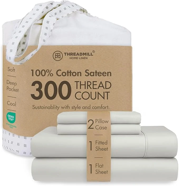 Enhanced Threadmill Cotton Sheets for King Size Bed 4 Pc King Bed Sheets Set Soft Breathable Lightweight Solid Sateen for All-Season Use Snug Fit Elastic Deep Pocket King Sheets Light Grey Outstanding