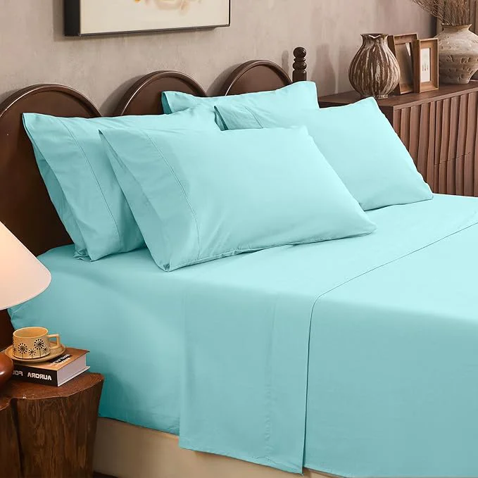 Stylish Linen Sheet Set King Size Extra Deep Pocket Fits 18-24 Inch Mattress Breathable amp Soft Smooth 6-Piece Set for Thick Mattresses Hotel Luxury Bedding（King Light Blue） Safe