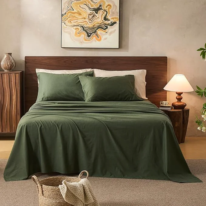 Dependable Linen Sheets King Size Breathable amp Durable 4-Piece Bed Flax Sheet Set Soft All-Season Bedding for Hot Sleepers 16 quot Deep Pocket Oeko-TEX （King Forest Green）