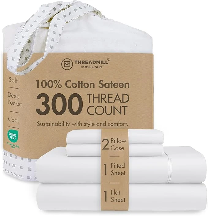 Expertly Made Threadmill Cotton Sheets for King Size Bed 4 Pc King Bed Sheets Set Soft Breathable Lightweight Solid Sateen for All-Season Use Snug Fit Elastic Deep Pocket King Sheets White Advanced