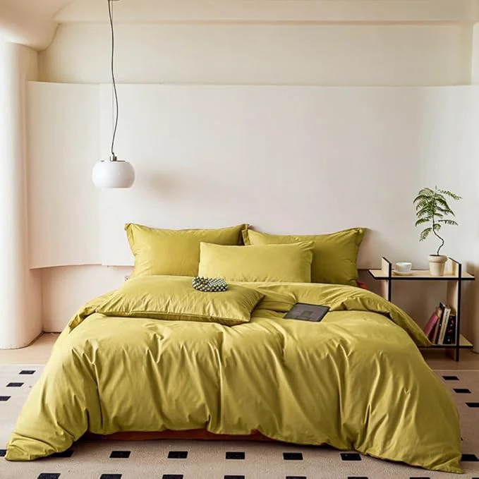 Unique CLOTHKNOW Moss Green King Size Comforter Set 3Pcs Chartreuse Bedding Comforter Sets Green Yellow King Comforter with 2 x Pillow Cases Smart