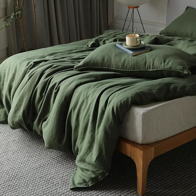 Relaxed XZ XIFA Green Linen Duvet Cover Full Washed French Flax Linen Bedding Set with Zipper Closure Cooling amp Textured Bed Sets for Hot Sleepers 1 Duvet Cover 2 Pillowcases Effective