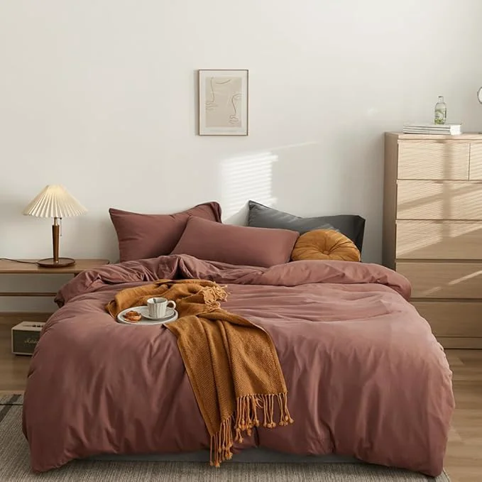 Superior CLOTHKNOW Brick Red Queen Comforter Set 3Pcs Brownish Bedding Comforter Sets Dark Rust Comforter Rust Red Queen with 2 x Pillow Cases Authentic